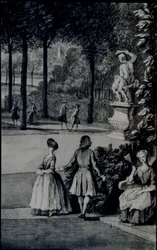 Detalj av 'The Poplar Grove, Lord Burlington's Chiswick Villa' (penn og blekk med akvarell på papir)