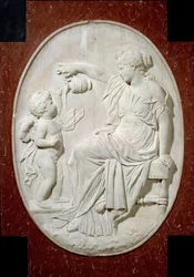 Monument til hjertet av Louis XIII: de fire kardinaldydene. Temperanse. Dekorelement fra begravelsesmonumentet til Louis XIII ved kirken Saint Paul Saint Louis (Saint Paul) rue Saint Antoine i Paris. Marmorrelieff bas av Jacques Sarazin (1592-16
