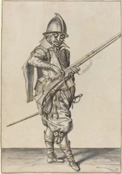 Elegant kledd soldat forbereder seg på å skyte kalveren sin