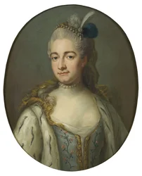 Grevinne Hedwig Catharina von Fersen, født Hedwig Catherine de La Gardie - Portrett av grevinne Hedwig Catharina de la Gardie (1695-1745), født Lillie, av Bjoerk, Jakob (1726-1793). Olje på lerret. Mål: 68x55 cm. Nasjonalmuseet Stockholm