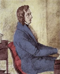 Portrett av Frederic Chopin (1810-1849), polsk komponist. - tegning av Götzenberger
