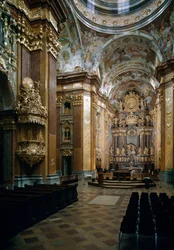 Innsiden av Benediktinerkirken i Melk designet av arkitekten Jakob Prandtauer (1660-1726), fresker av Johann Michael Rottmayr (1656-1730). Melk, Østerrike