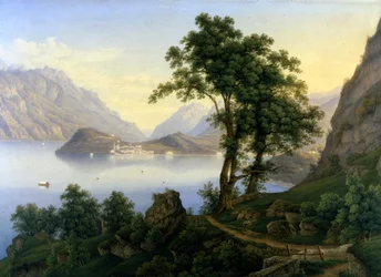 Utsikt over Bellagio ved Comosjøen. 1800-tallet. Maleri av Jacob Suter.