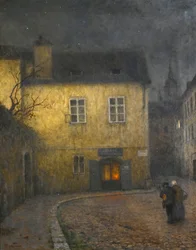 Et gatehjørne i Praha par Schikaneder, Jakub (1855-1924), ca. 1900 - Olje på lerret