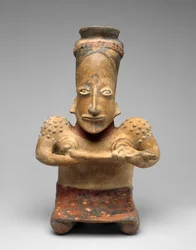 Knelende kvinne som ammer en baby, Proto-Classic, 100 BC-AD 300 (keramikk med polykrom slip-maling)