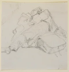 En mann som sov på en haug med bagasje, 1858.