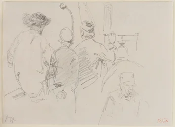 Fire menn ombord i en båt, 1858.