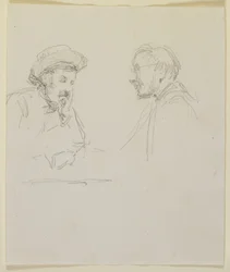 Hoder til to menn, ca. 1855-59 (blyant på off-white vevd papir)