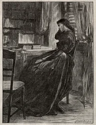 Prøveprekenen: Joanna Douglas ved skrivebordet hennes, 1862.