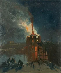 Bristol Riots: Warehouse from Wapping, ca. 1832 (olje på papir)