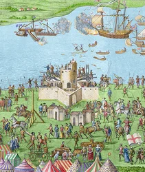 Senkingen av Mary Rose under slaget ved Solenten, 1545, 1778 (gravering) (senere fargelegging)