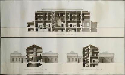 Design for et nyklassisk hus for Lord Charleville: tre seksjoner