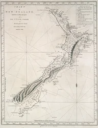 Kart over New Zealand, utforsket i 1769 og 1770 av løytnant J. Cook, kommandør for Hans Majestets Bark Endeavour