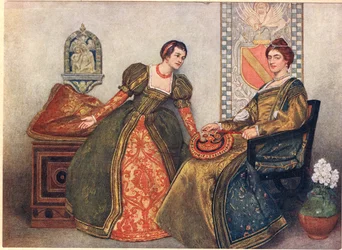 Portia og Nerissa, illustrasjon fra 