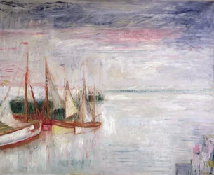 The Port of Oostende (olje på lerret)