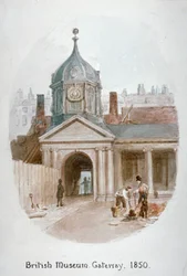 Inngangsporten til det gamle British Museum Montague House, Bloomsbury, London, 1850.