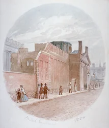En del av en vegg i det gamle British Museum, Bloomsbury, London, 1850