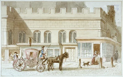 Butikkfronter ved St Dunstan-in-the-West, Fleet Street, City of London, 1820