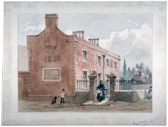 Van Dun Almshouses, Caxton Street, London, 1852   1146942   no       norwegian Successfully Translated  Original: Targhe ed altri ornati di varie e capricciose invenzioni Cartouches and other ornaments o..., 1773. Translat: Targhe ed altri ornati di varie 