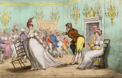 A Broad Hint of Not Meaning to Dance , utgitt av Hannah Humphrey i 1804 (håndfarget etsning)
