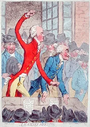 A Hackney Meeting, utgitt av Hannah Humphrey i 1796 (håndfarget etsning)