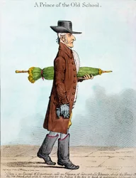 A Prince of the Old School, utgitt av Hannah Humphrey i 1800 (håndfarget etsning)