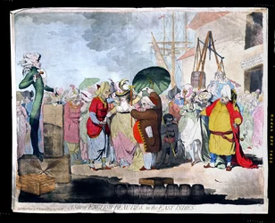 Et salg av engelske skjønnheter i Øst-India, utgitt av W. Holland i 1786 (håndkolorert etsning med akvatint)