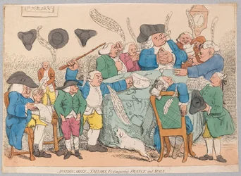 Apoteker, Taylors, etc. erobrer Frankrike og Spania, pub. 1779 (håndfarget gravering)