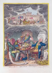Delicious Dreams: Castles in the Air! - Glorious Prospects!, pub. 1808 (håndfarget gravering)
