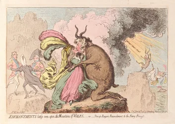 Fortryllelser nylig sett på fjellene i Wales eller Shon-ap Morgans Reconcilement to the Fairy Princess, pub. 1796 (håndfarget gravering)