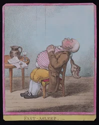 Fast Asleep , utgitt av Hannah Humphrey i 1806 (håndfarget etsning) (se også 189789)