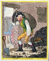 Georgey in the Coal-Hole, utgitt av Hannah Humphrey i 1801 (håndfarget etsning)