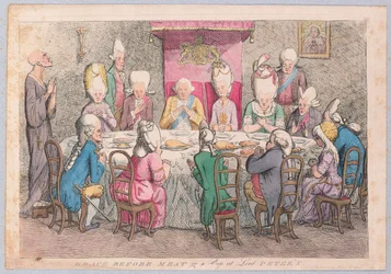 Grace before Meat or a Peep at Lord Peters, pub. 1779 (håndfarget gravering)