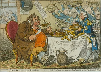 John Bull Tar en lunsj, 1798 (farget etsning)