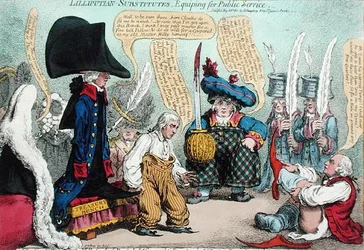 Lilliputian-Substitutes, Equipping for Public Service, utgitt av Hannah Humphrey i 1801 (håndfarget etsning)