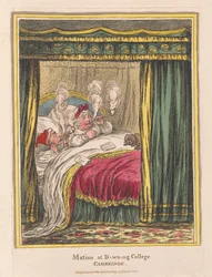 Matins and D-wn-ng College, Cambridge, pub. 1810 (håndfarget gravering)