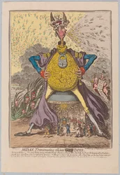 Midas, Transmuting all into [Gold] Paper, pub. 1797 (håndfarget gravering)