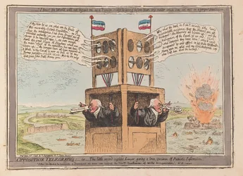 Opposition Telegraphs, eller den lille annensynte advokaten som gir et ekte eksemplar av Patriotic Information, pub. 1798 (håndfarget gravering)