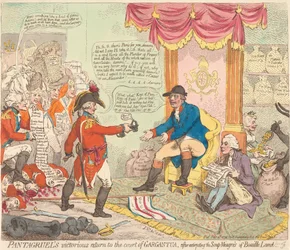 Pantagruels siegreiche Rückkehr an den Hof von Gargantua, (nach der Ausrottung der Suppen-Meagres von Bouille Land.) (aus: Karikatur, Bd. 2)