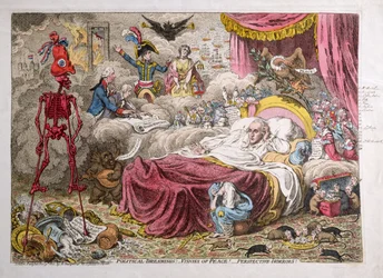 Politiske drømmer! – Fredsvisjoner! – Perspektive skrekk! utgitt av H. Humphrey i 1801 (håndkolorert etsning)