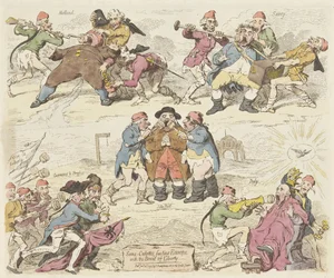 Sans-culottes mater Europa med frihetens brød, 1793 Sans-culottes, mater Europa med Bread of Liberty (tittel på objekt)