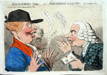 Scotch Harry's News, eller Nincupoop in high Glee, utgitt av J. Aitken i 1792 (håndfarget etsning)