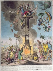 Siege de la Colonne de Pompee, eller Science in the Pillory, utgitt av H. Humphrey i 1799 (etsing, gravering og wc)