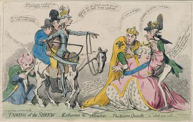 Taming of the Shrew: Katherine und Petruchio, eller The Modern Quixote, utgitt av S.W. Fores i 1791 (håndfarget etsning)