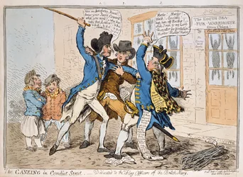 The Caneing in Conduit Street, utgitt av Hannah Humphrey, 1796 (håndfarget etsning)