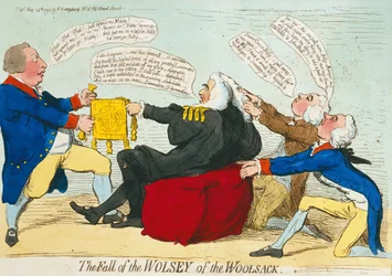 The Fall of the Wolsey of the Woolsack, utgitt av Hannah Humphrey i 1792 (håndfarget etsning)