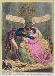 Det første kysset på ti år! eller Møtet mellom Britannia og borger François, utgitt av Hannah Humphrey i 1803