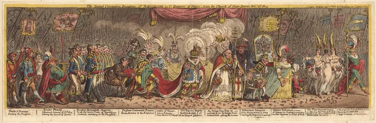Den store kroningsprosesjonen til Napoleon den første keiseren av Frankrike, fra kirken Notre-Dame, 1805
