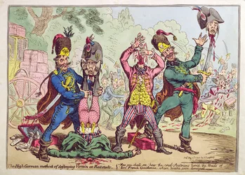 Den høytyske metoden for å ødelegge skadedyr i Rat-Stadt, utgitt av Hannah Humphrey i 1799 (etsing og gravering med akvarell)