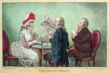 Two-Penny Whist, utgitt av Hannah Humphrey i 1796 (etsing, gravering, akvatint og wc på papir)